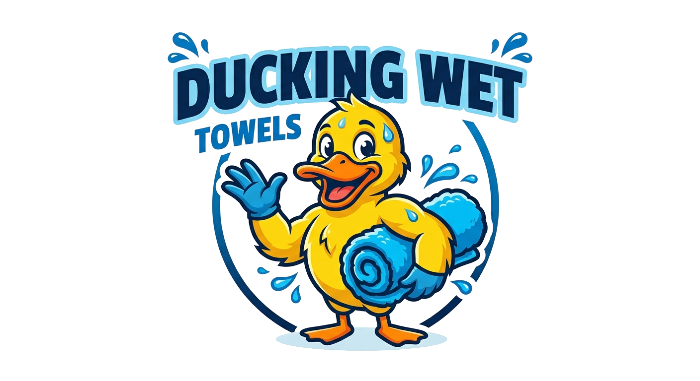 Ducking Wet Towels mascot waving hello